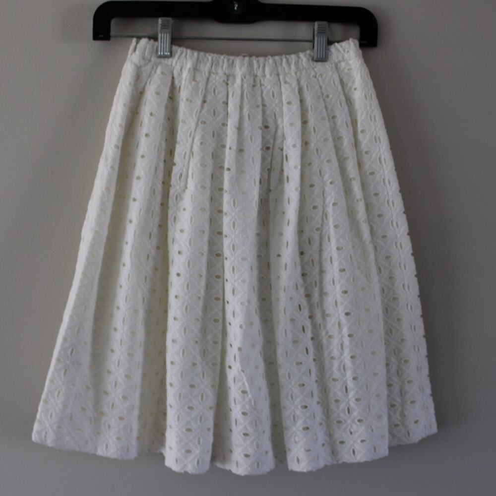 NWT Bonpoint Concert A-Line White Eyelet Embroidered Pleated Skirt 12